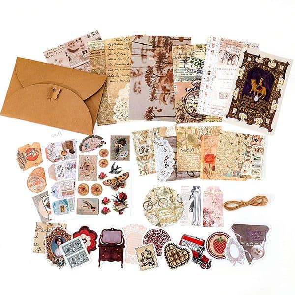 DIY Scrap Book Supplies Set Paper and Stickers Pack Vintage